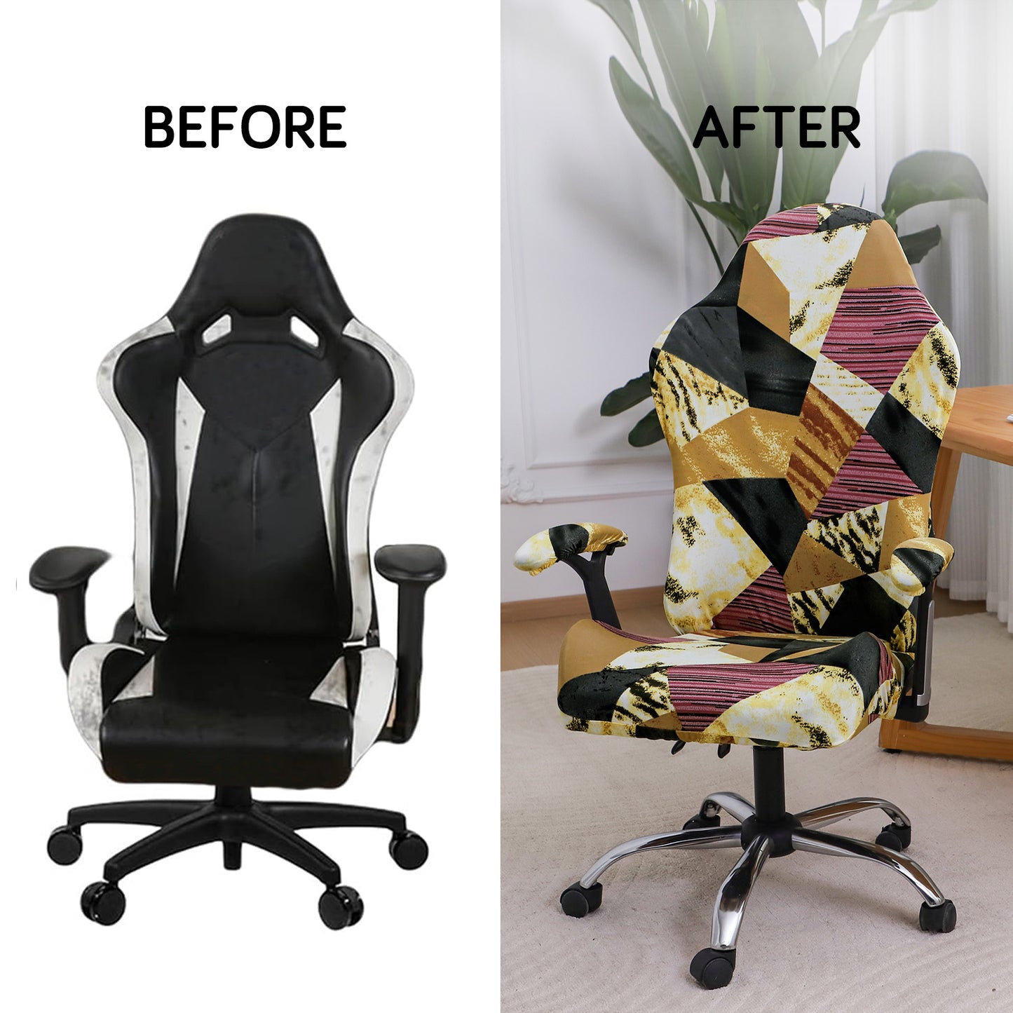 Printed Gaming Chair Seat Cover Elastic Computer Rotating Chair, Wine Abstract Geometry