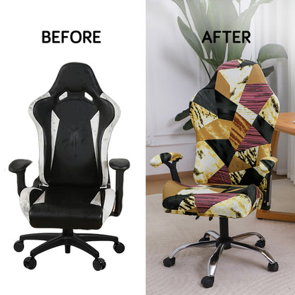 Printed Gaming Chair Seat Cover Elastic Computer Rotating Chair, Wine Abstract Geometry