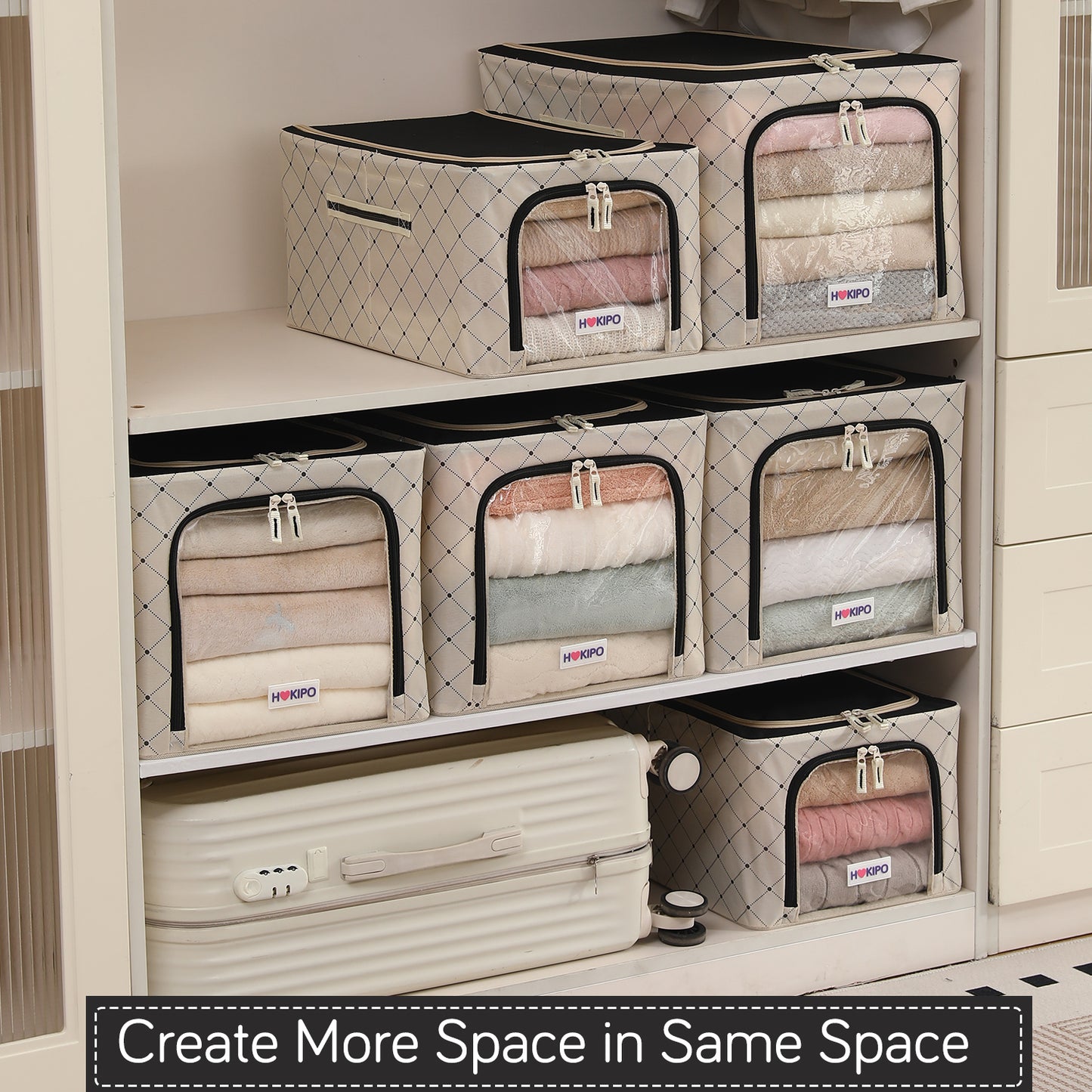 Foldable Cloth Storage  Box Organizer for Wardrobe - Ivory Noir