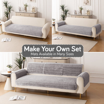 Premium Plush Anti Slip Sofa Cover Mat, Light Grey