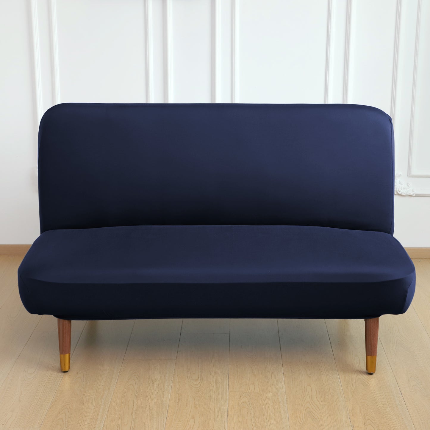 SereneSolids Stretchable Elastic Armless Sofa Cover – 140 GSM, Futon Slipcover, Easy Fit, Navy Blue