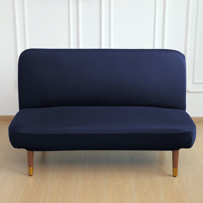 SereneSolids Stretchable Elastic Armless Sofa Cover – 140 GSM, Futon Slipcover, Easy Fit, Navy Blue