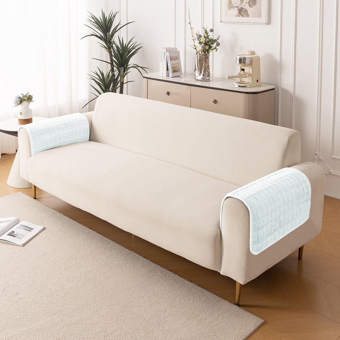 Premium Plush Set of 2 Sofa Armrest Covers, White