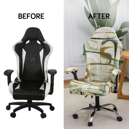 Printed Gaming Chair Seat Cover Elastic Computer Rotating Chair, Parchement Beige Abstract Art