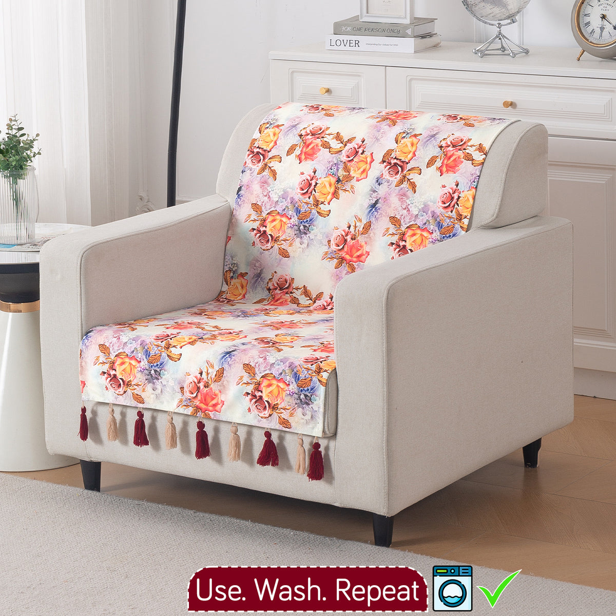 'Whispers of Nature' Series Holland Velvet Sofa Cover with Tassel, Vintage Rose Bloom