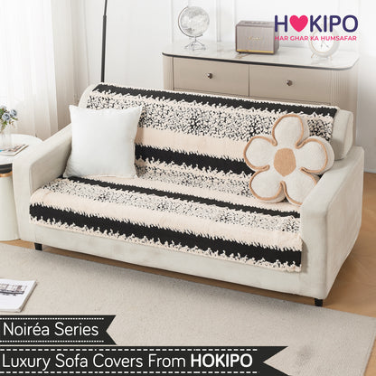 'Noirea Series' Plush Sofa Cover for Seat & Back, Textured Stripe