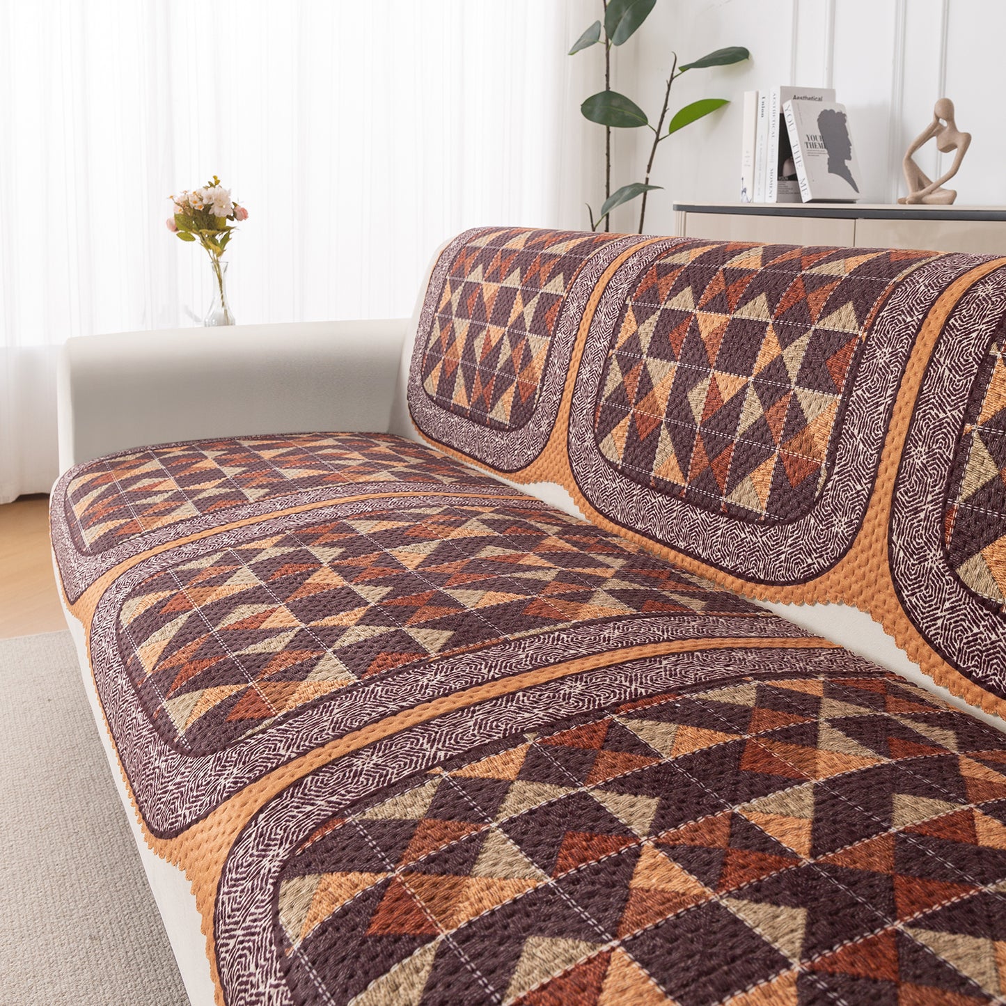 HeavenHue Fleece Soft Touch Quilted Sofa Cover Set Washable Sofa Panel for Seat & Back - Rustic Mosaic