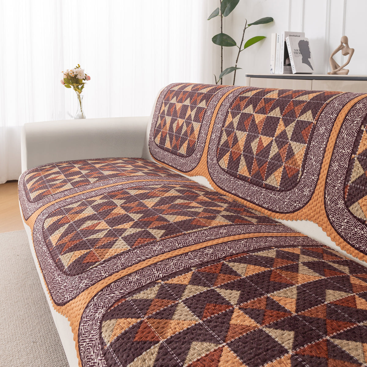 HeavenHue Fleece Soft Touch Quilted Sofa Cover Set Washable Sofa Panel for Seat & Back - Rustic Mosaic