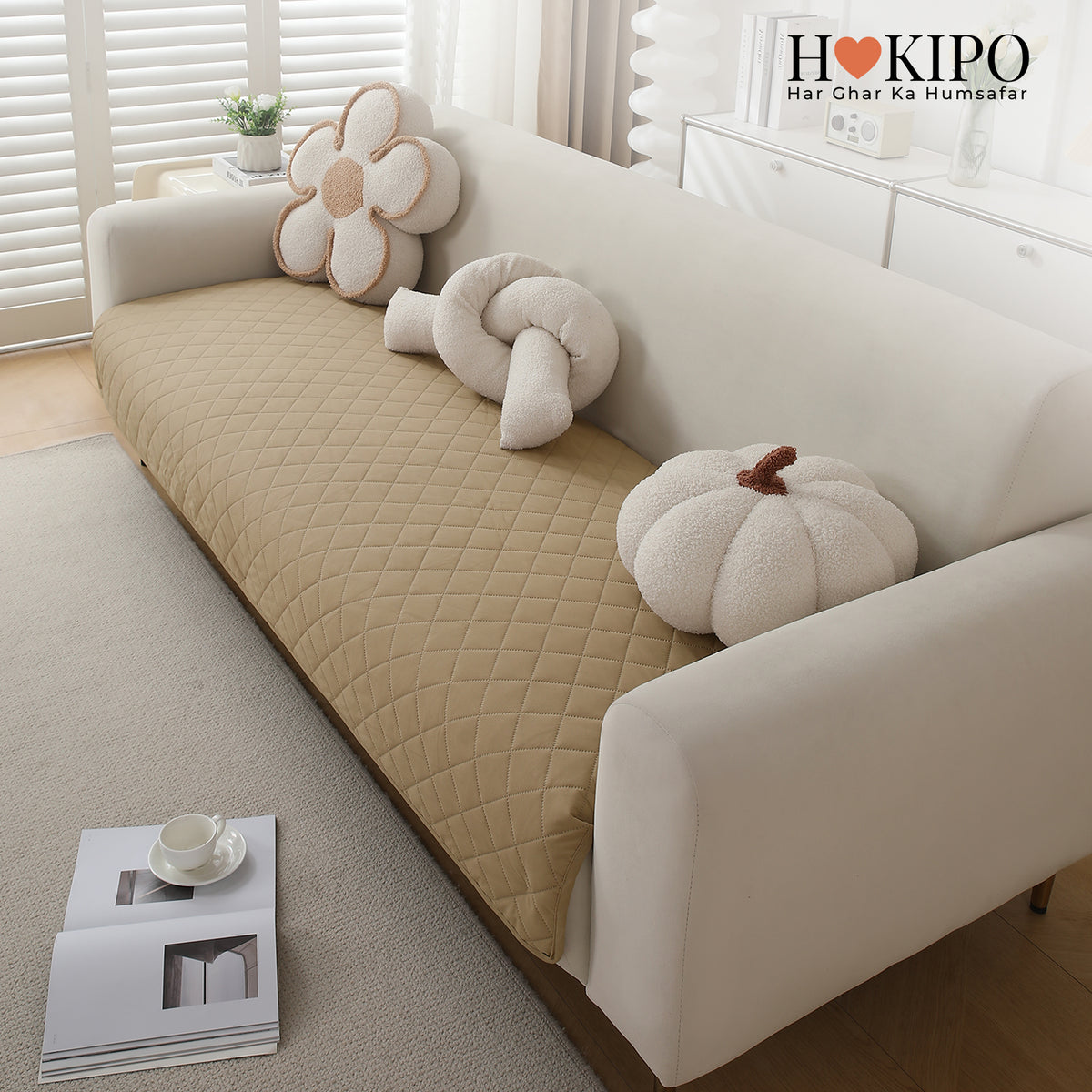 Drylin Quilted Sofa Cover Mat, Beige