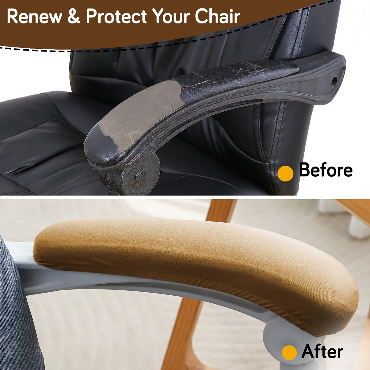 140gsm Armrest Covers for Office Chair (Elastic Style), 1 Pair, Camel