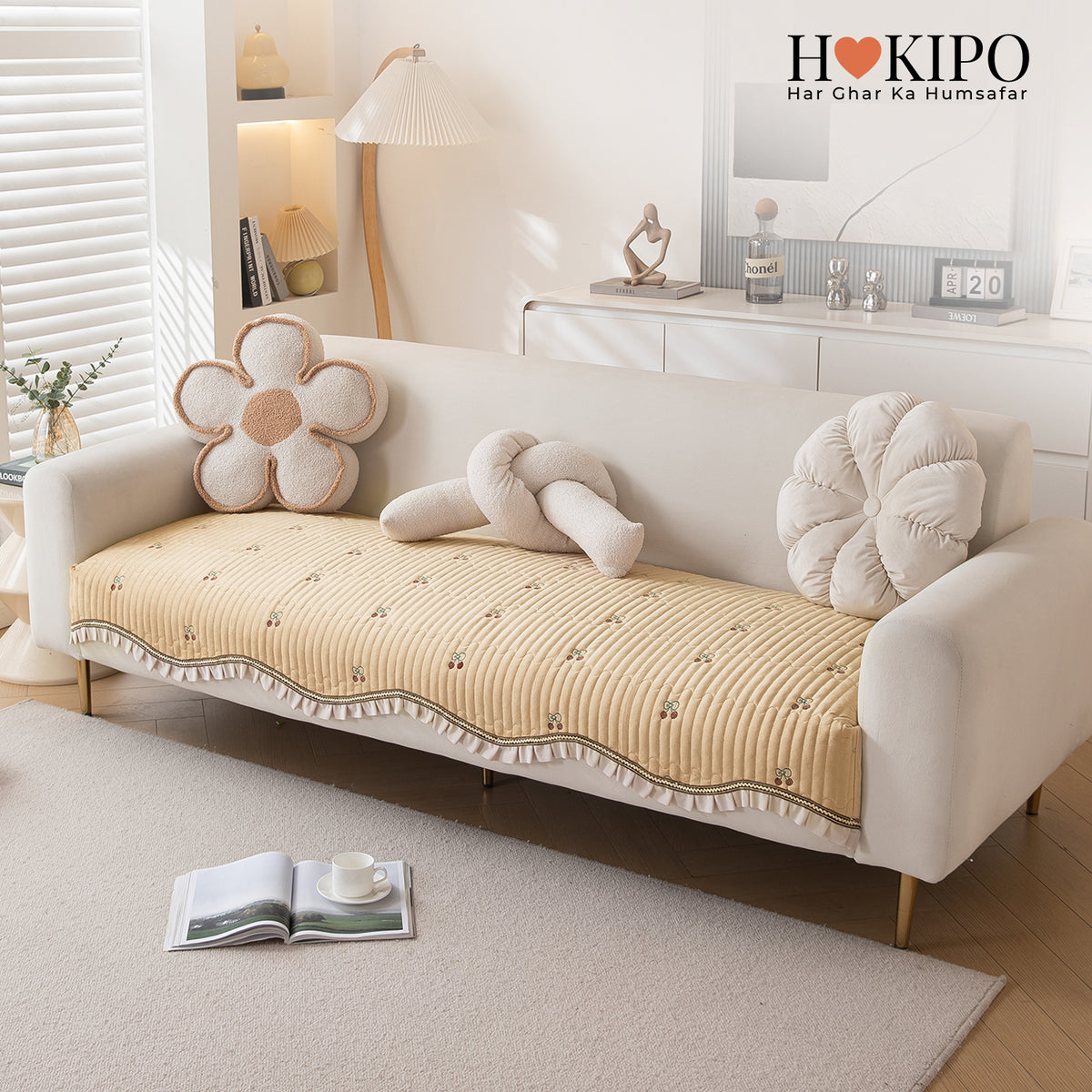 Frilora Dutch Velvet Sofa Cover Mat, Caramel Beige