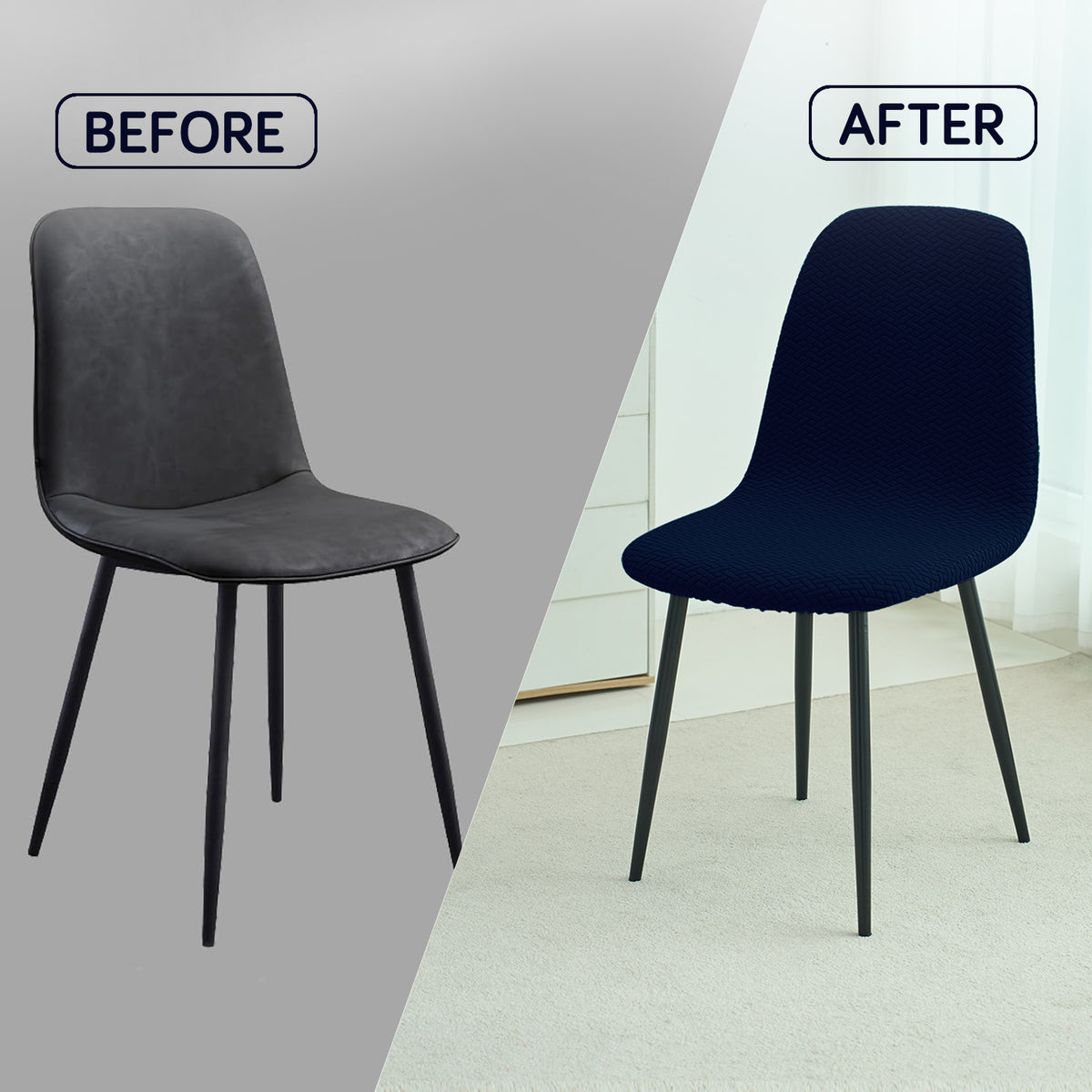 Premium Jacquard Fully Covered Cover for Mid Century Modern Dining Chair, Navy Blue