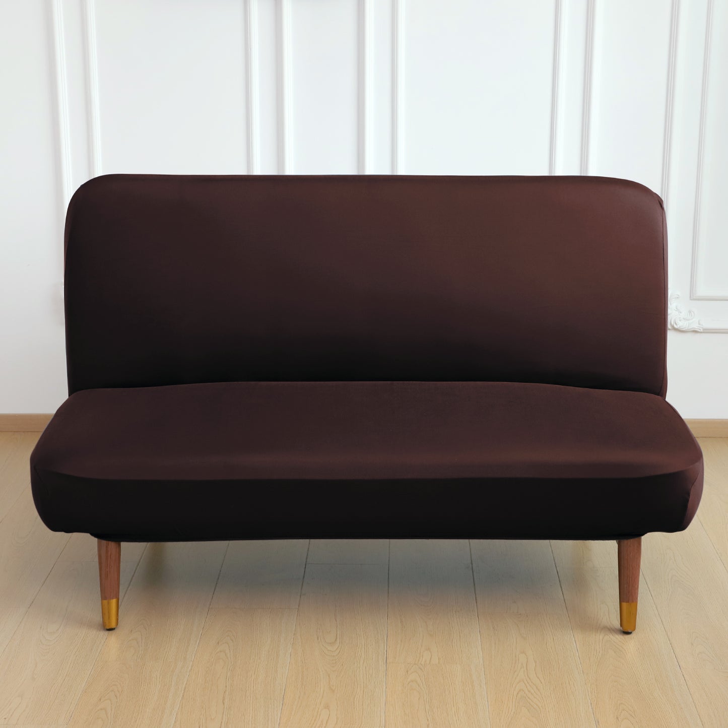 SereneSolids Stretchable Elastic Armless Sofa Cover – 140 GSM, Futon Slipcover, Easy Fit, Coffee