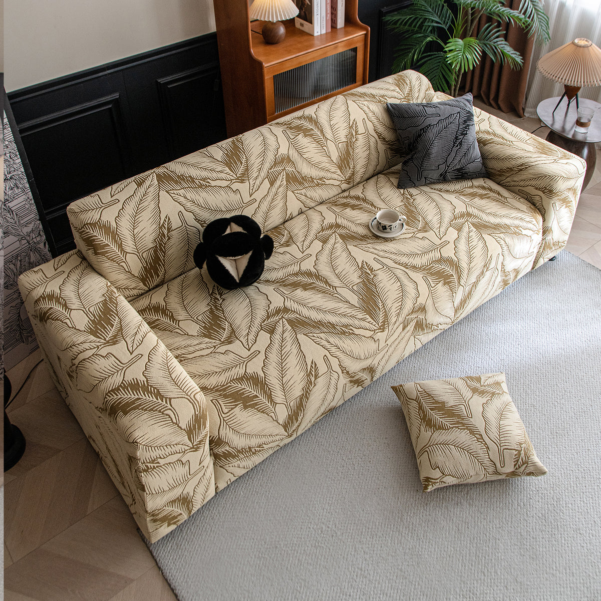 Buy beige colour dual tone series knitting jacquard elastic 3 seater sofa cover​s
