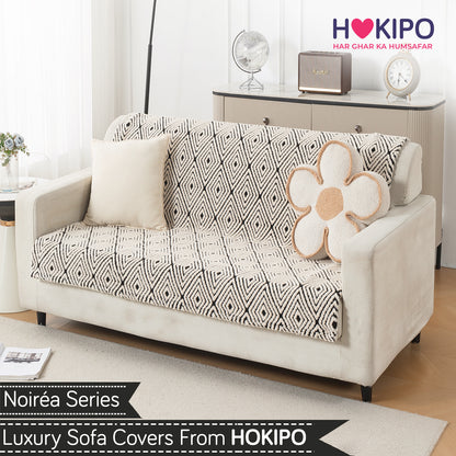 HOKIPO Plush Sofa Cover Throw for Complete Sofa 'Noirea Series', Geometric Diamond