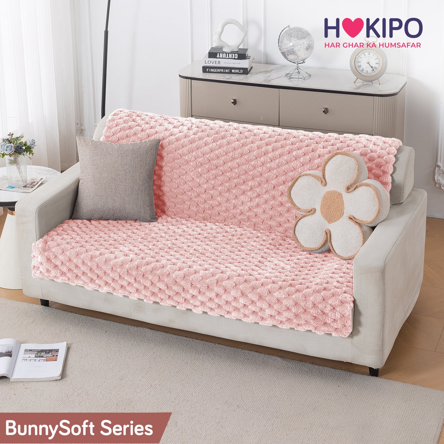 'BunnySoft Series' Plush Sofa Cover Throw for Sofa Seat & Back, Flamingo Pink