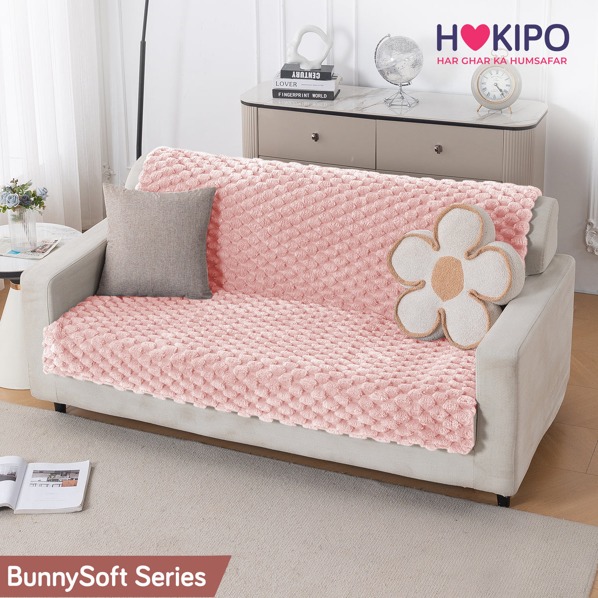'BunnySoft Series' Plush Sofa Cover Throw for Sofa Seat & Back, Flamingo Pink