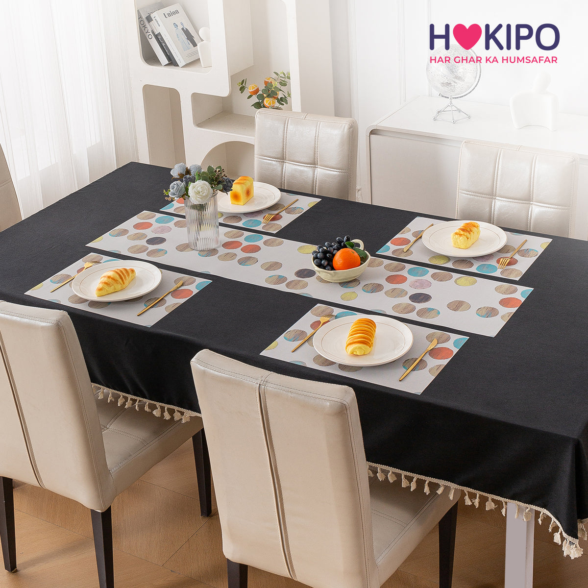 Color Splash PVC Mats for Dining Table, Watercolor Circles - Soft Beige