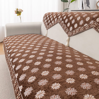 Heritage Weave Premium Jacquard Sofa Cover Set with Tassels - Russet Brown