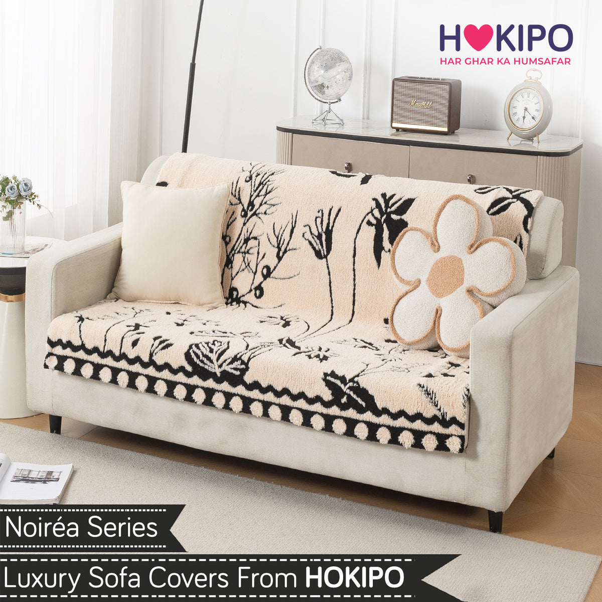 'Noirea Series' Plush Sofa Cover for Seat & Back, Butterfly Garden