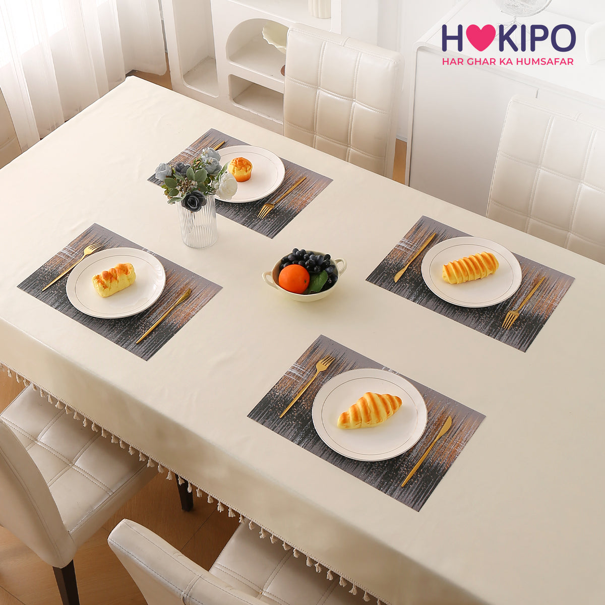 Marble Fusion PVC Mats for Dining Table, Mineral Rain - Embered Copper