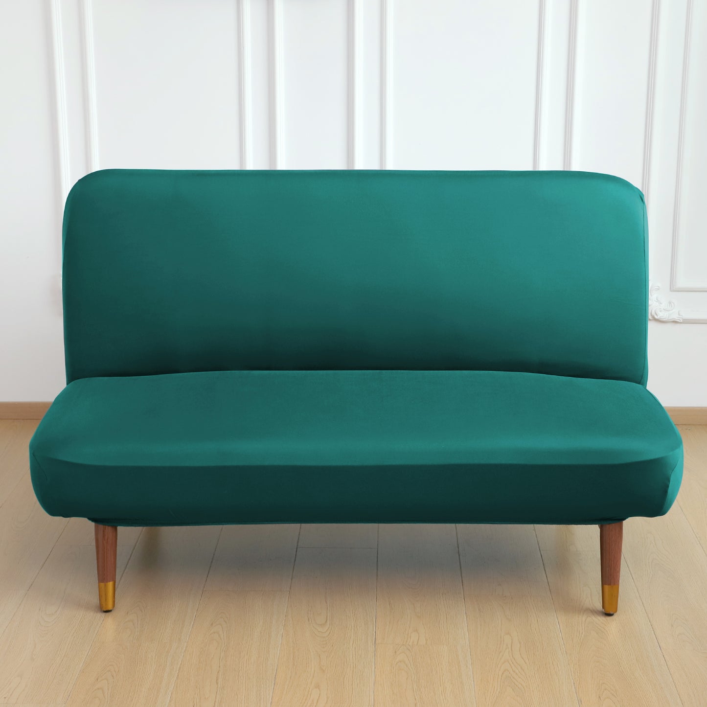 SereneSolids Stretchable Elastic Armless Sofa Cover – 140 GSM, Futon Slipcover, Easy Fit, Teal