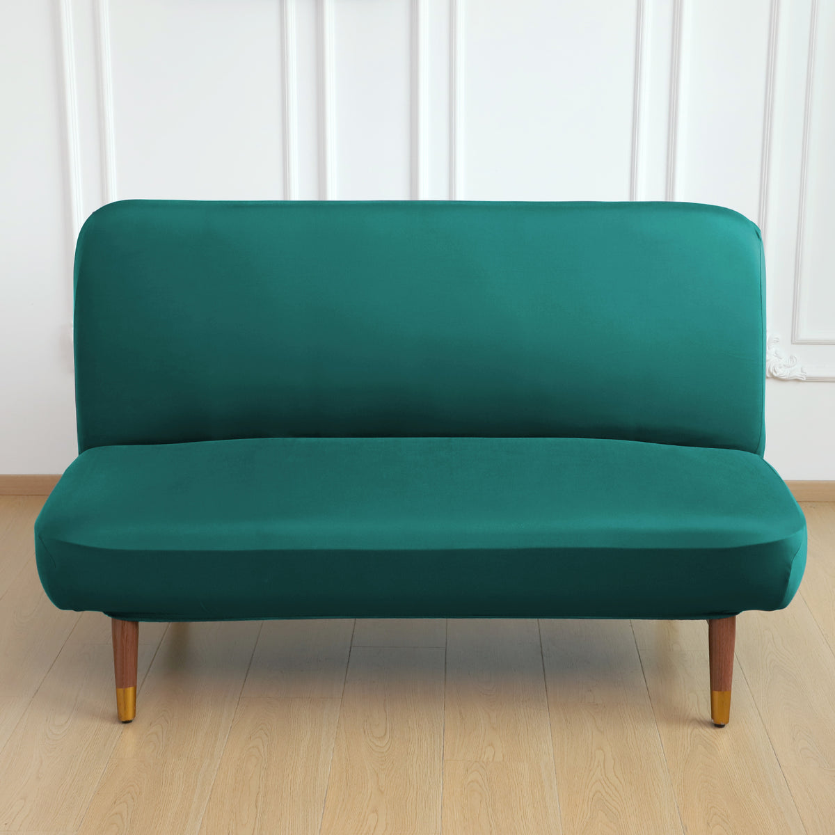 SereneSolids Stretchable Elastic Armless Sofa Cover – 140 GSM, Futon Slipcover, Easy Fit, Teal