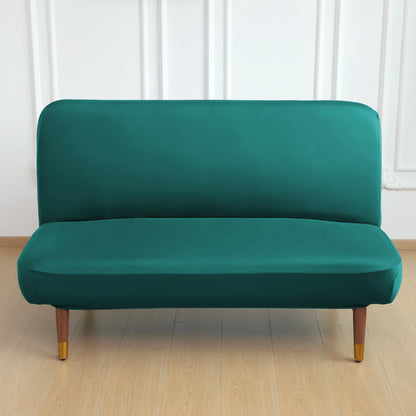 SereneSolids Stretchable Elastic Armless Sofa Cover – 140 GSM, Futon Slipcover, Easy Fit, Teal