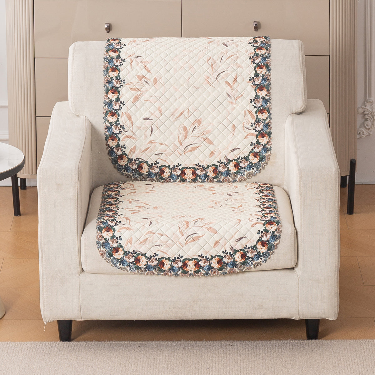 LoomVerse Quilted Sofa Cover Set Washable Sofa Panel for Seat & Back - Petal Harmony