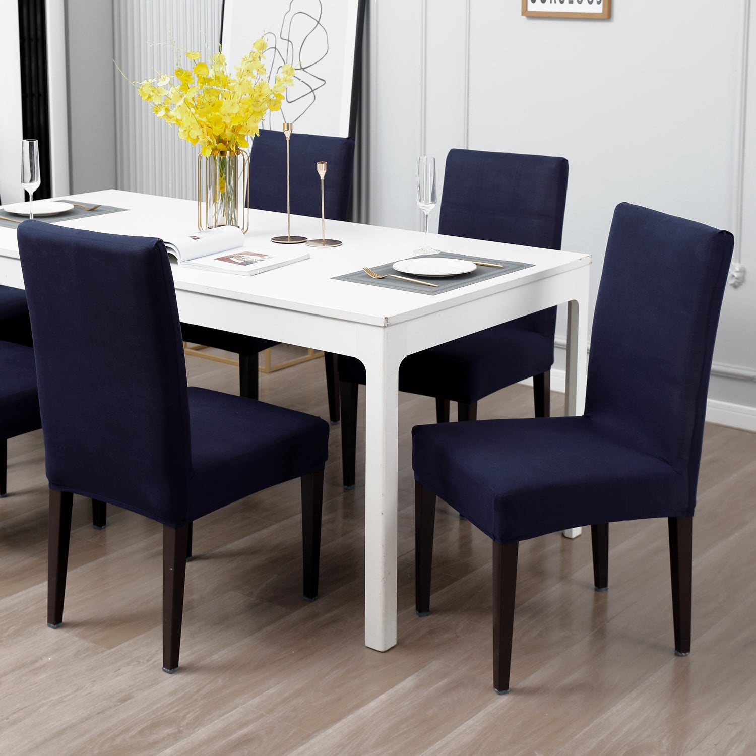 Elastic Stretchable Dining Chair Cover, Space Blue
