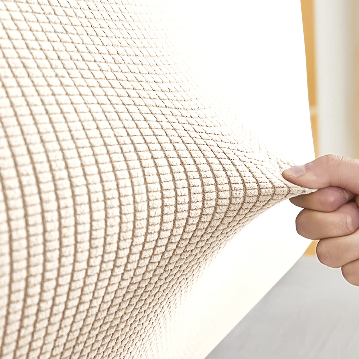 Buy HOKIPO Cream Colour Stretchable Jacquard Bed Headboard Cover