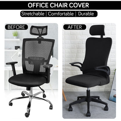 Water Repellent Office Chair Cover with Headrest (High-Back) – 210 GSM Stretch Jacquard – Washable, Anti-Slip Fit for Ergonomic Mesh Office Chairs, Black
