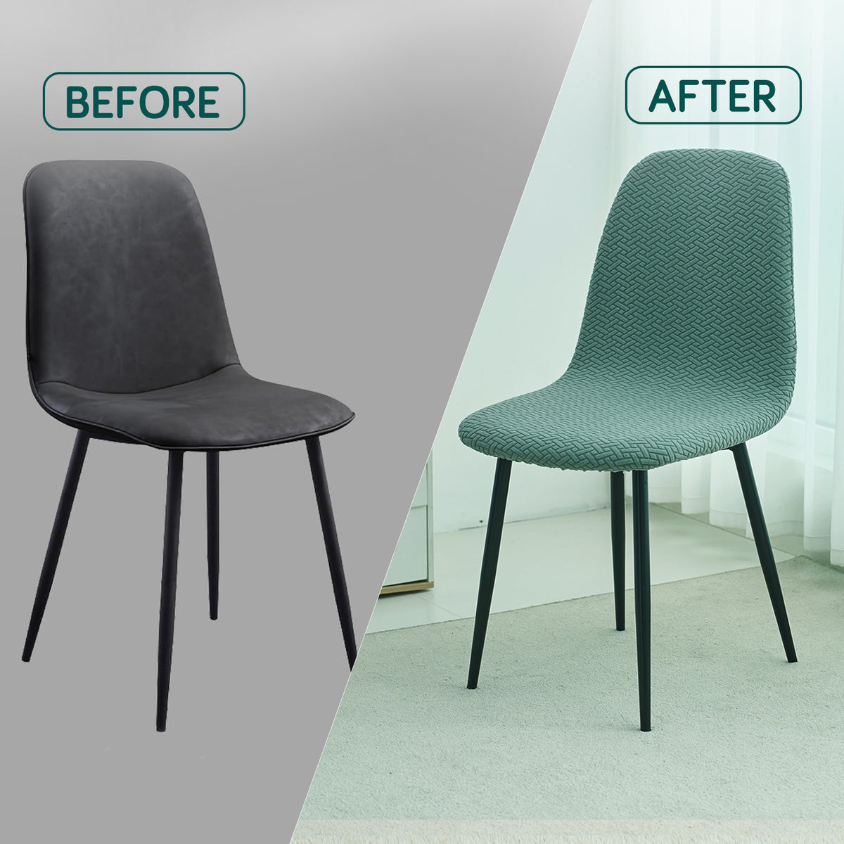 Premium Jacquard Fully Covered Cover for Mid Century Modern Dining Chair, Continental Green