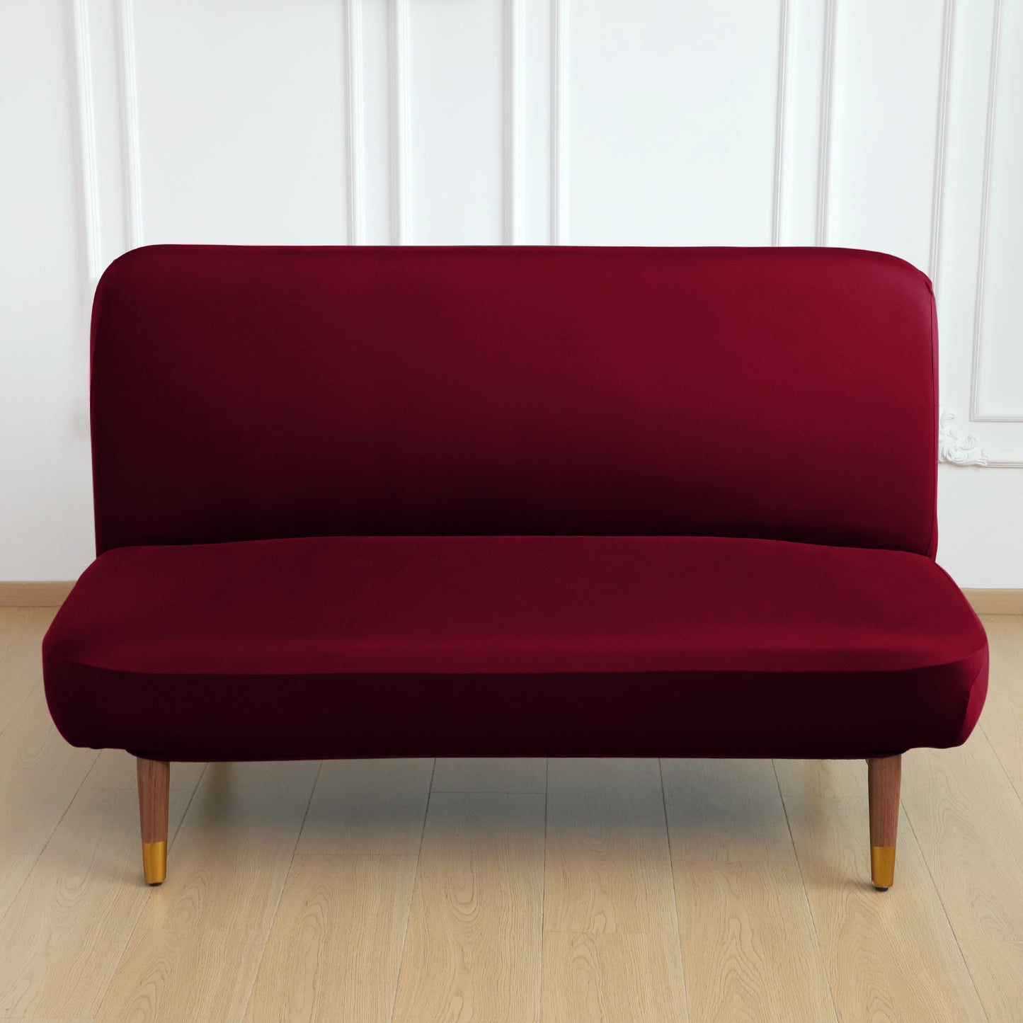 SereneSolids Stretchable Elastic Armless Sofa Cover – 140 GSM, Futon Slipcover, Easy Fit, Burgundy