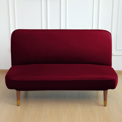 SereneSolids Stretchable Elastic Armless Sofa Cover – 140 GSM, Futon Slipcover, Easy Fit, Burgundy
