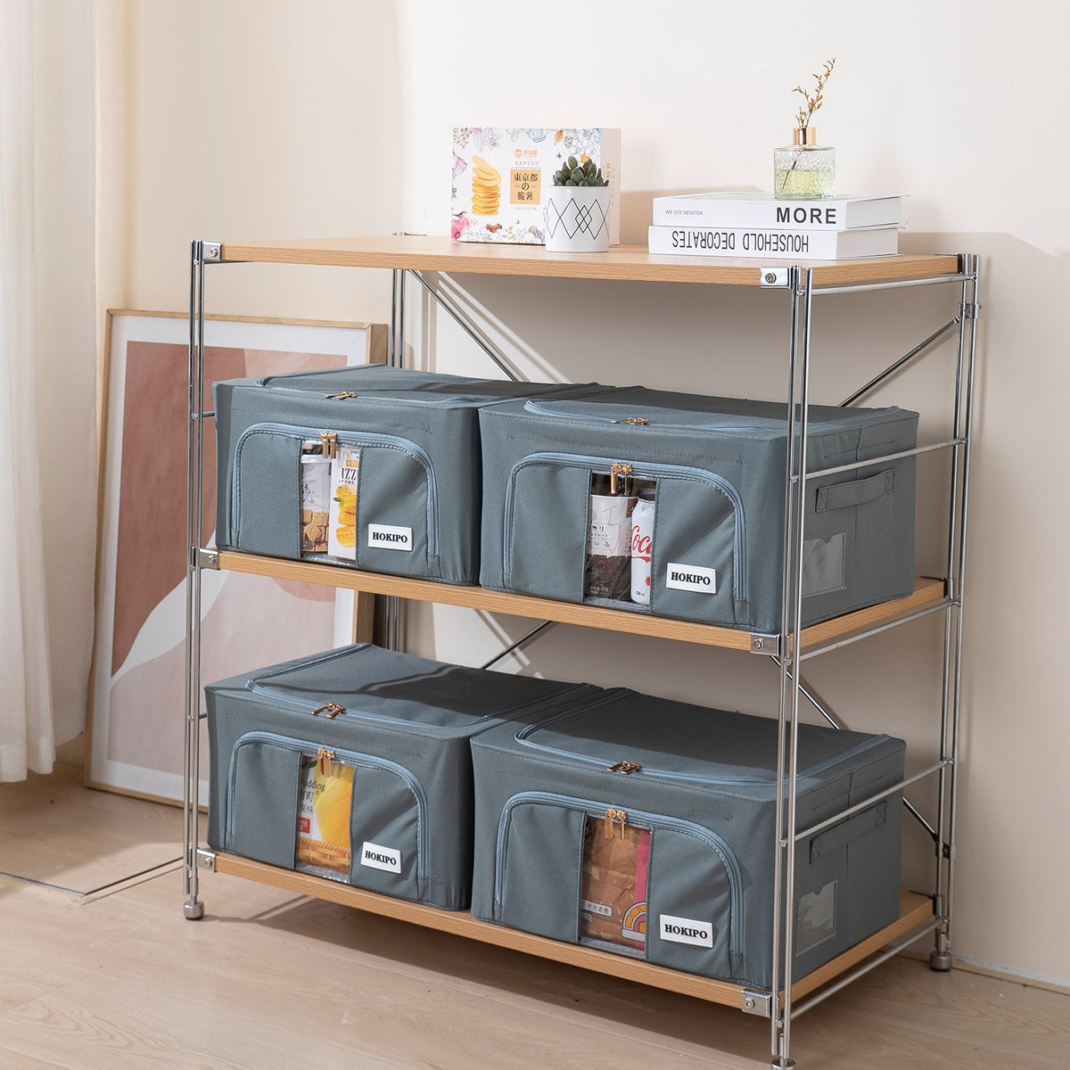 Wardrobe Organizer 600D Oxford Fabric Cloth Storage Box, 24 ltr / 44 ltr / 66 ltr / 88 ltr, Grey
