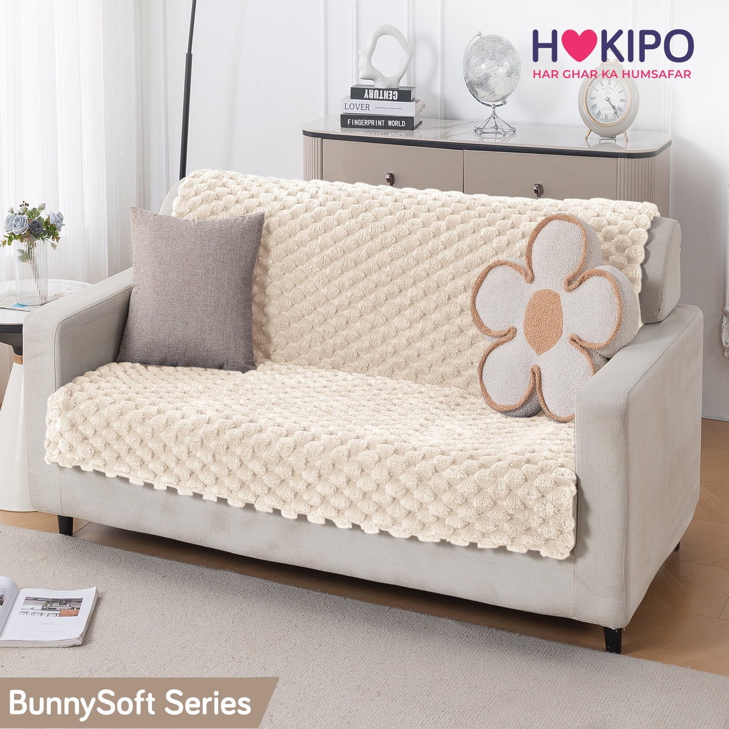 'BunnySoft Series' Plush Sofa Cover Throw for Sofa Seat & Back, Cream