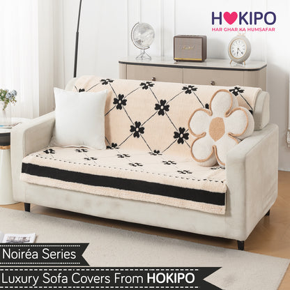 'Noirea Series' Plush Sofa Cover for Seat & Back, Floral Lattice