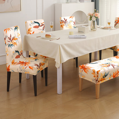 Premium Velvet Cover Set for 4 Dining Chairs + 1 Dining Bench, Amber Serene Flora