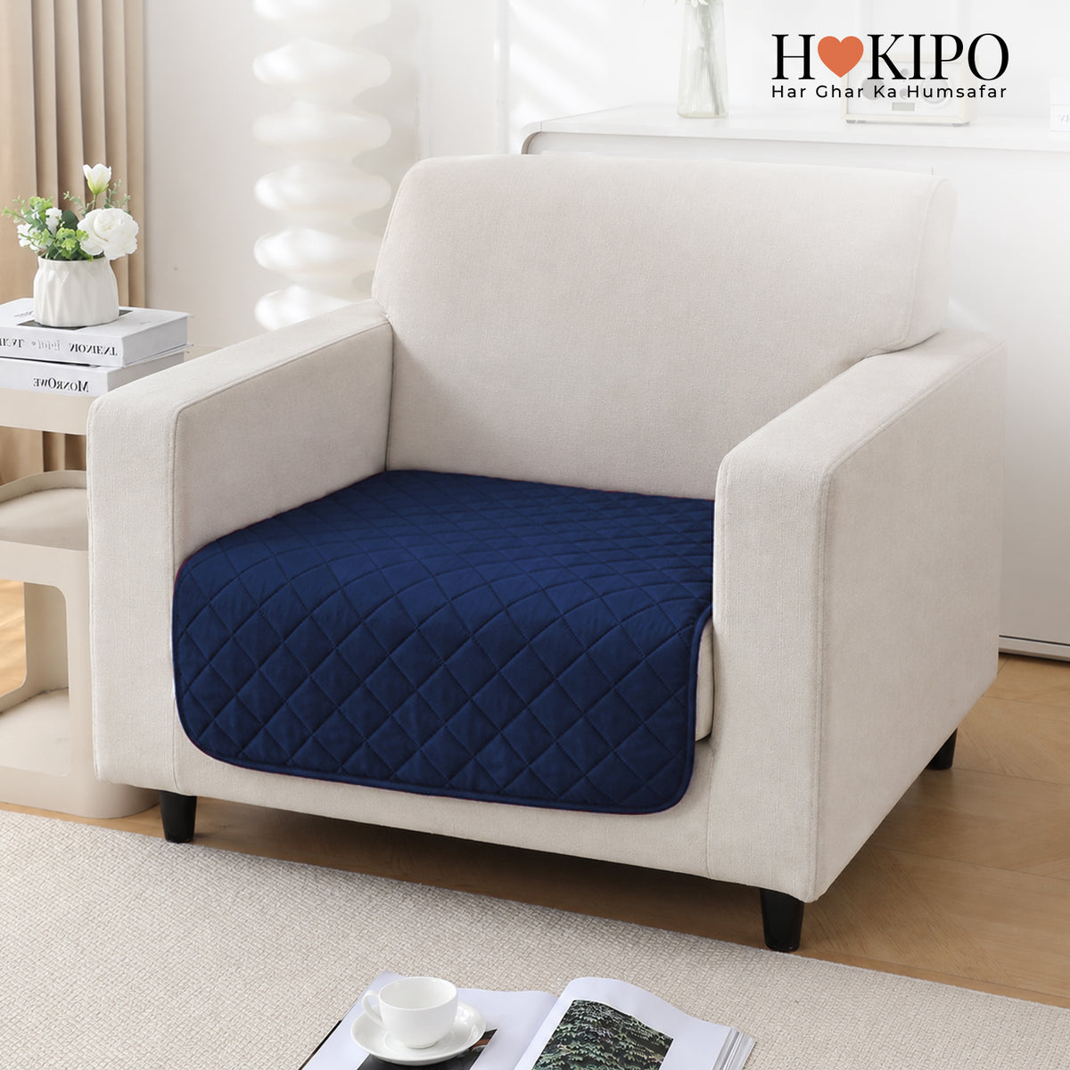 Drylin Quilted Sofa Cover Mat, Navy Blue
