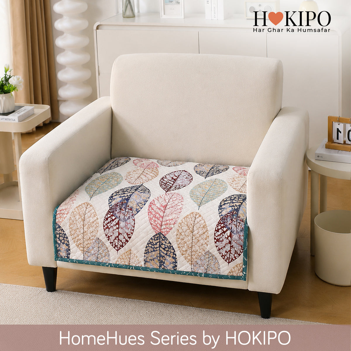 'Homehues' Printed Quilted Sofa Cover Mats, Multicolor Linden Leaf
