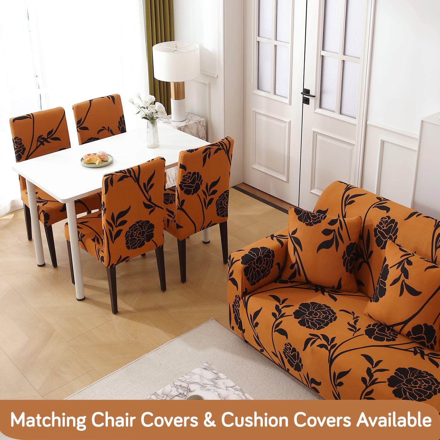 Buy Copper Brown Floral Printed Matching elastic covers for chairs and sofas