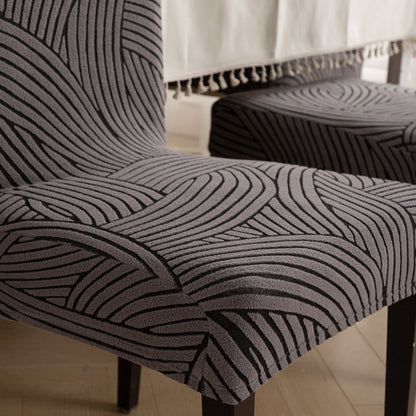 WaveLine Series 180 GSM Jacquard Chair Cover Set of 1/2/4/6, Charcoal Grey