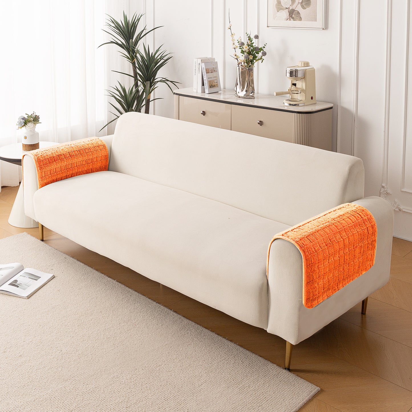 Premium Plush Set of 2 Sofa Armrest Covers, Orange