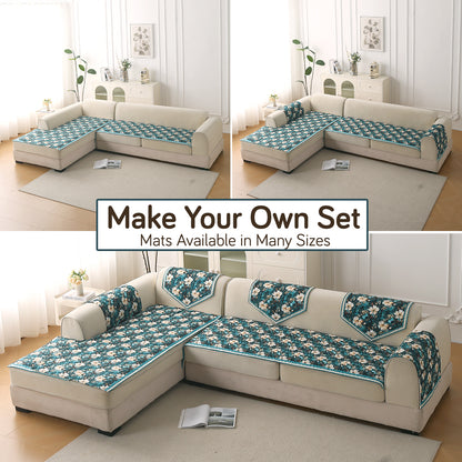 Florentina Series Premium Holland Velvet Sofa Cover Mat - Pansies Teal