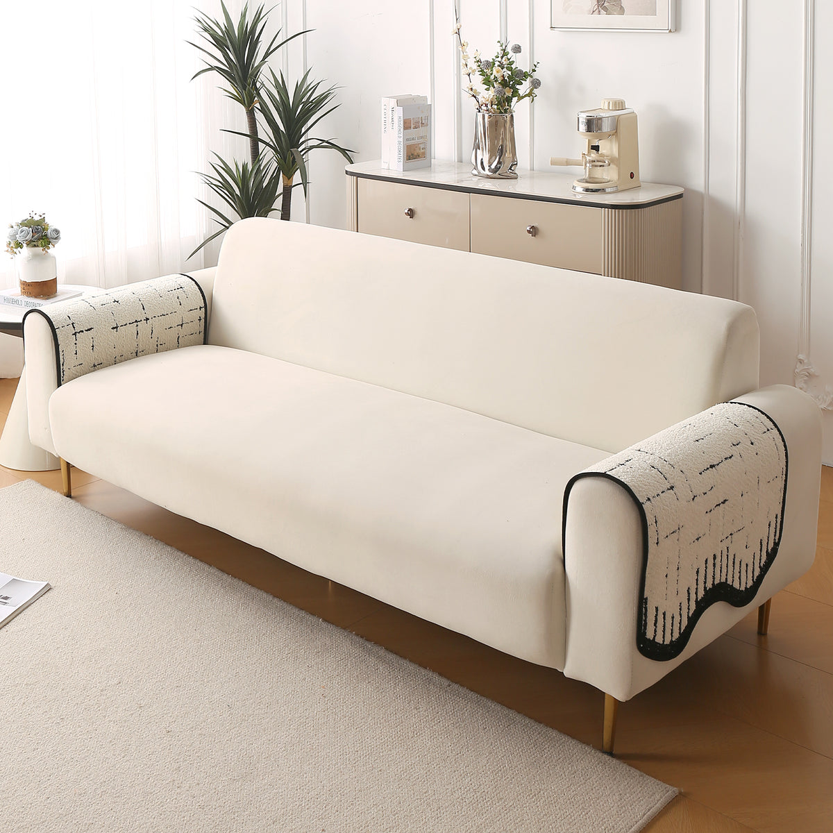 Premium Supple Soft Wavy Sofa Cover Mat, Off White
