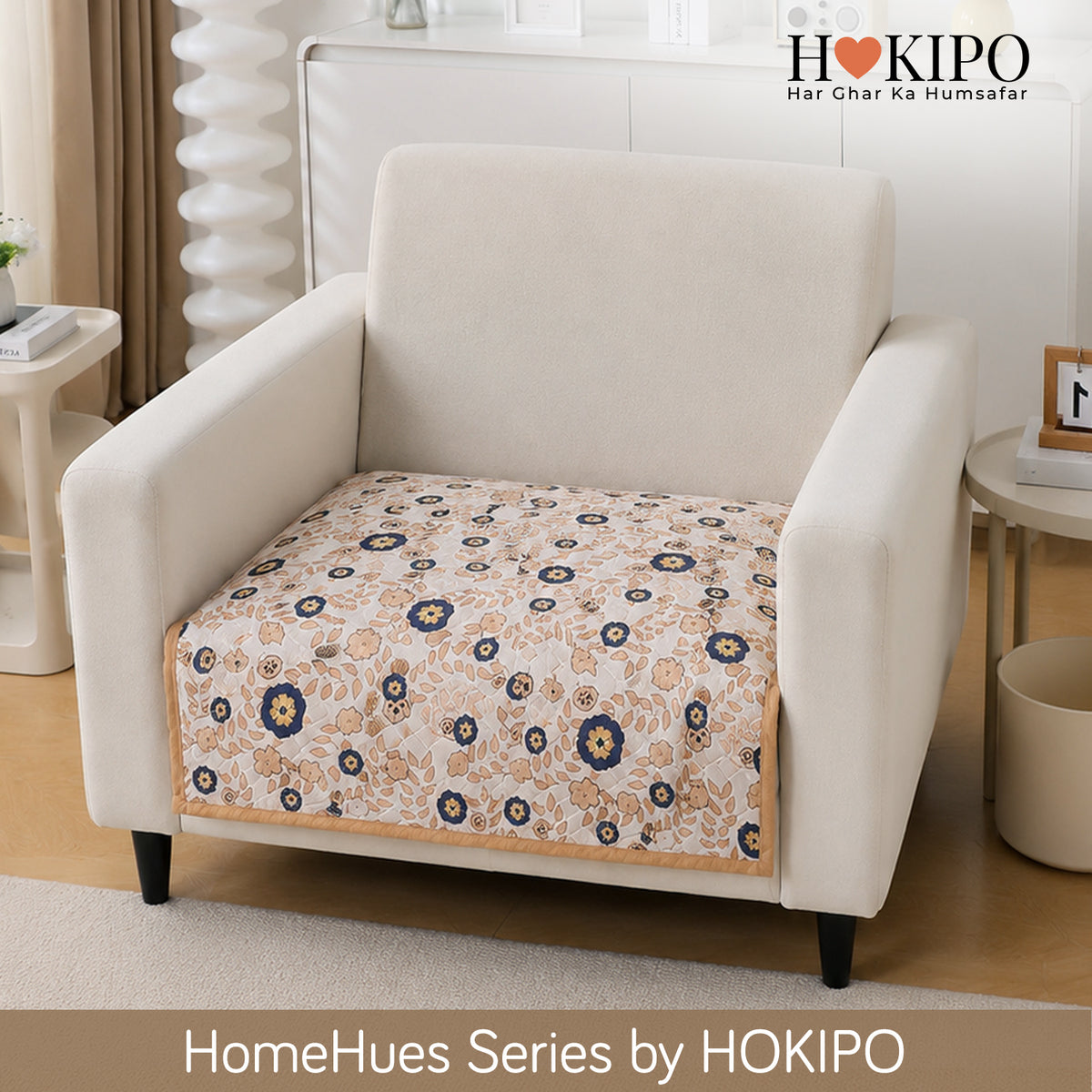'Homehues' Printed Quilted Sofa Cover Mats,Light Peach Candytuft