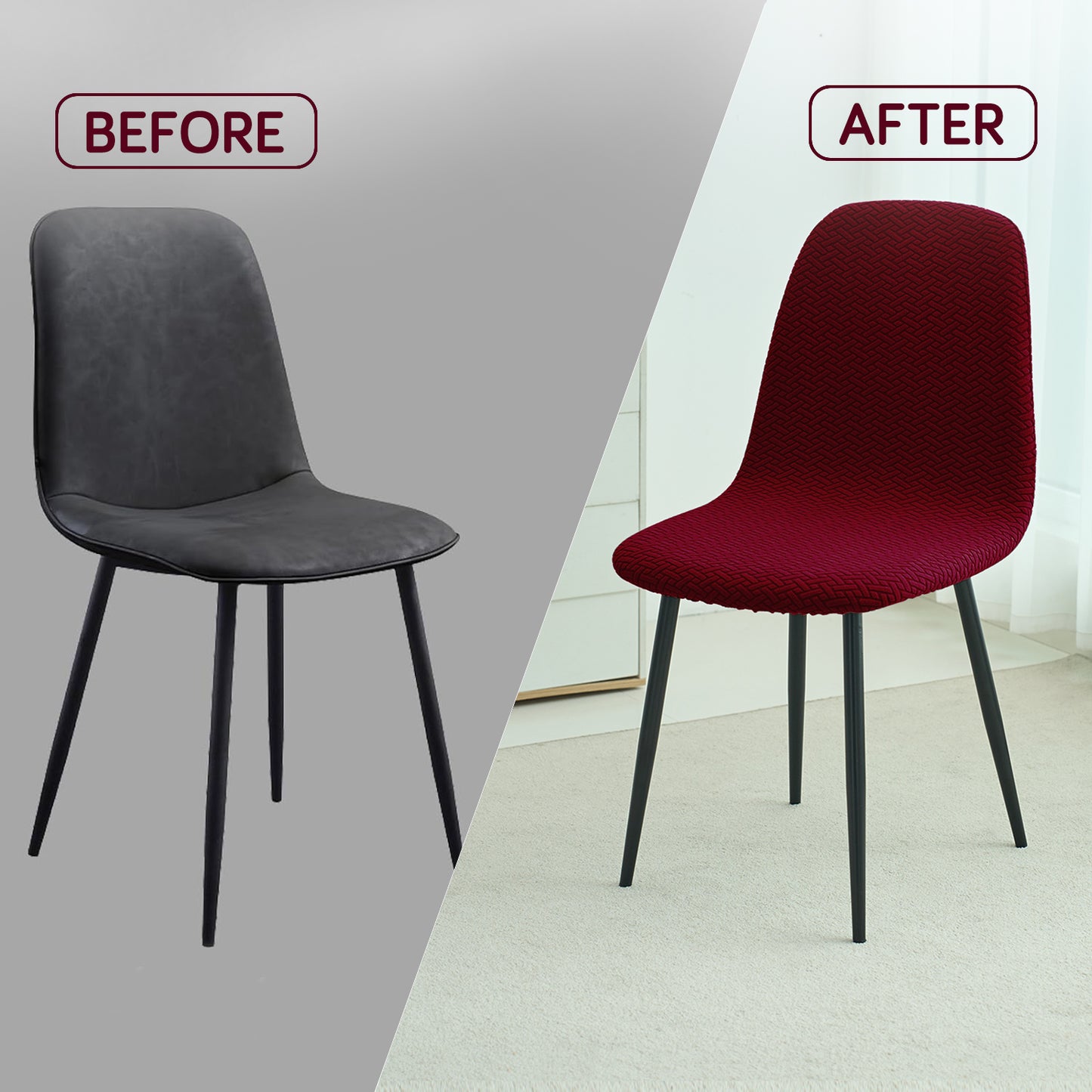 HOKIPO Premium Jacquard Fully Covered Cover for Mid Century Modern Dining Chair, Burgundy