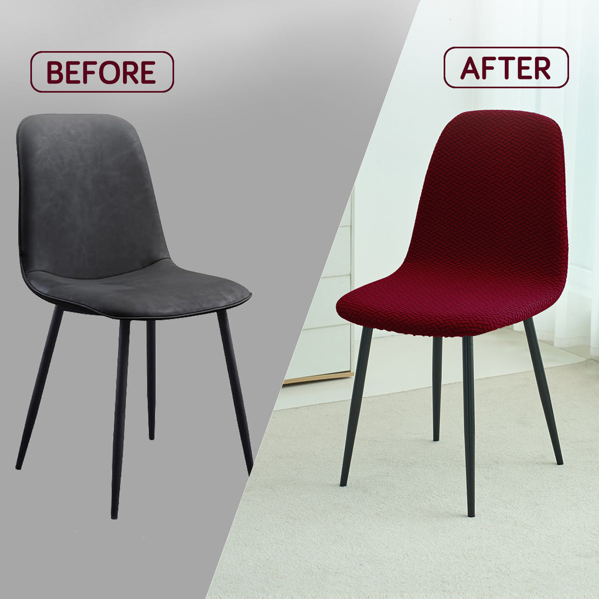 Premium Jacquard Fully Covered Cover for Mid Century Modern Dining Chair, Burgundy
