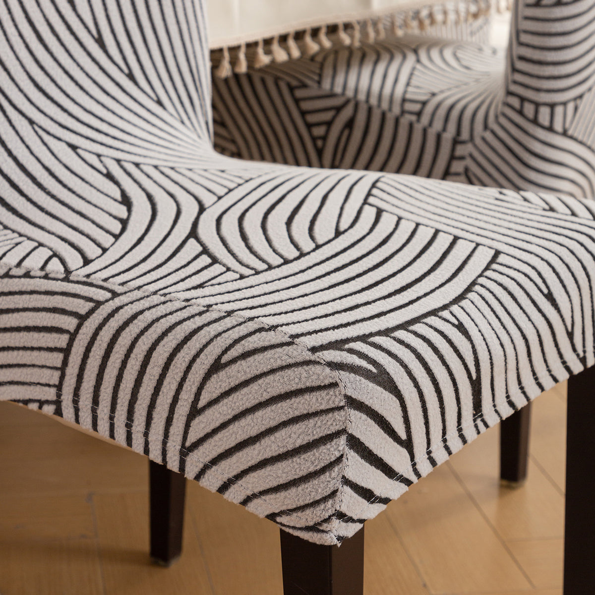 WaveLine Series 180 GSM Jacquard Chair Cover Set of 1/2/4/6, Ash Grey